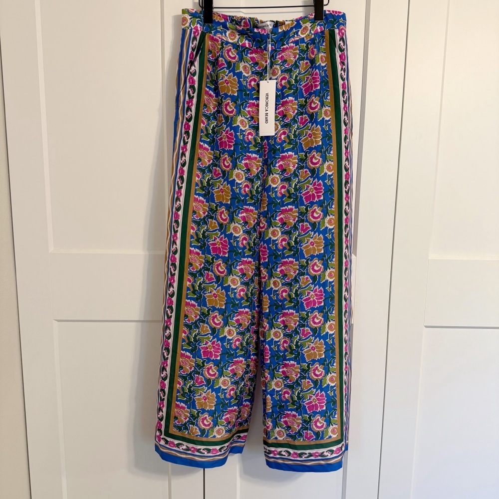 Veronica Beard Floral Wide Leg Pants - Blue and Pink - Picture 4 of 10